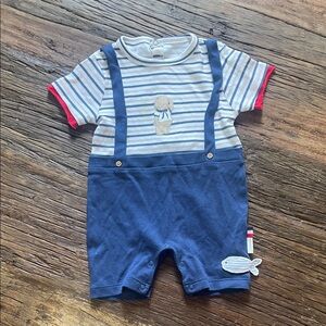 Navy and Striped Kids Overalls with Bear Design